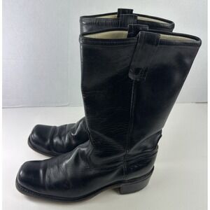 Rio Grande Square Toe Western Black Leather Boots Men's Size 8.5 D Pull On USA